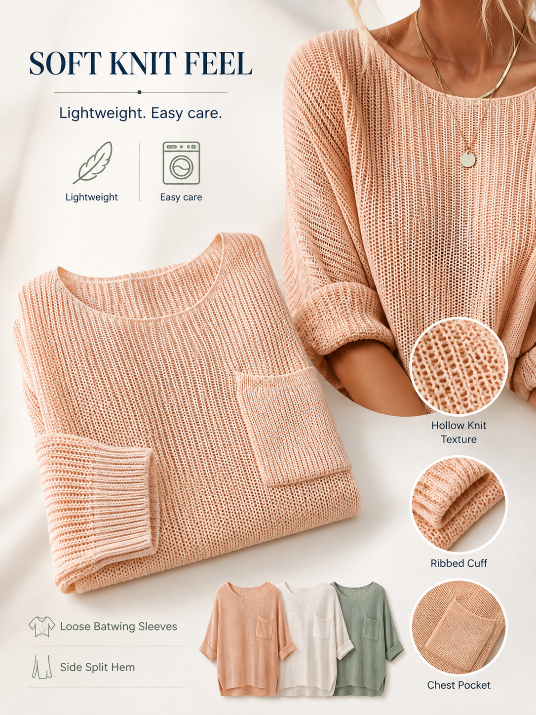 🔥 Summer Sale  Women's Oversized Batwing Crochet Sweater Top – Comfy & Stylish