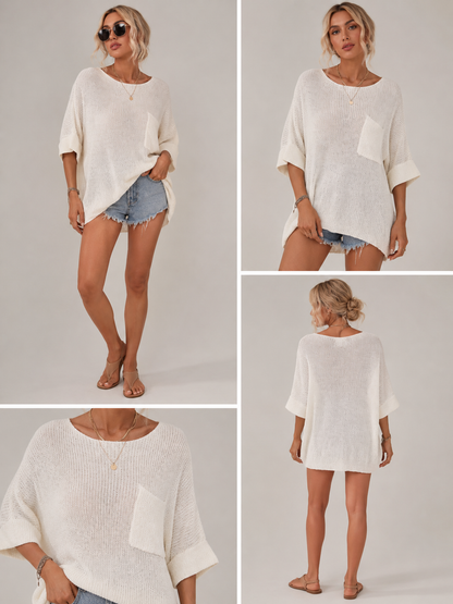 🔥 Summer Sale  Women's Oversized Batwing Crochet Sweater Top – Comfy & Stylish