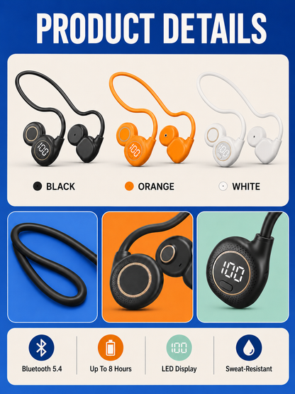 🔥 Hot Deal Open-Ear Neckband Bluetooth 6.0 Headphones – HiFi Stereo, ENC Calls & Sweatproof
