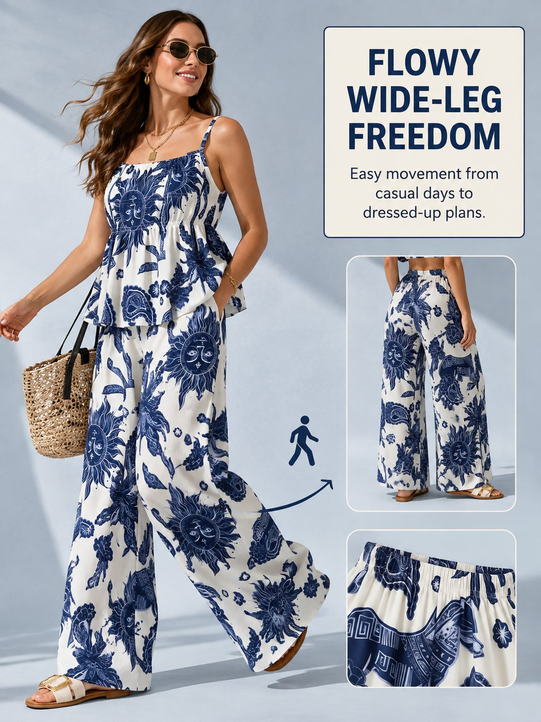🔥 Limited-Time Sale  Women’s Solid Color Cami Top & Wide-Leg Pants 2-Piece Set
