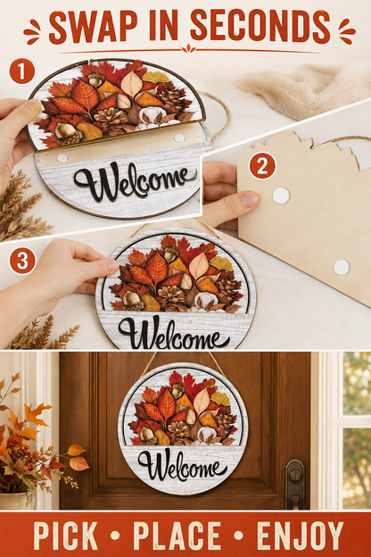 🍂 Cozy Home Sale Interchangeable Welcome Door Sign for Seasonal Farmhouse Decor