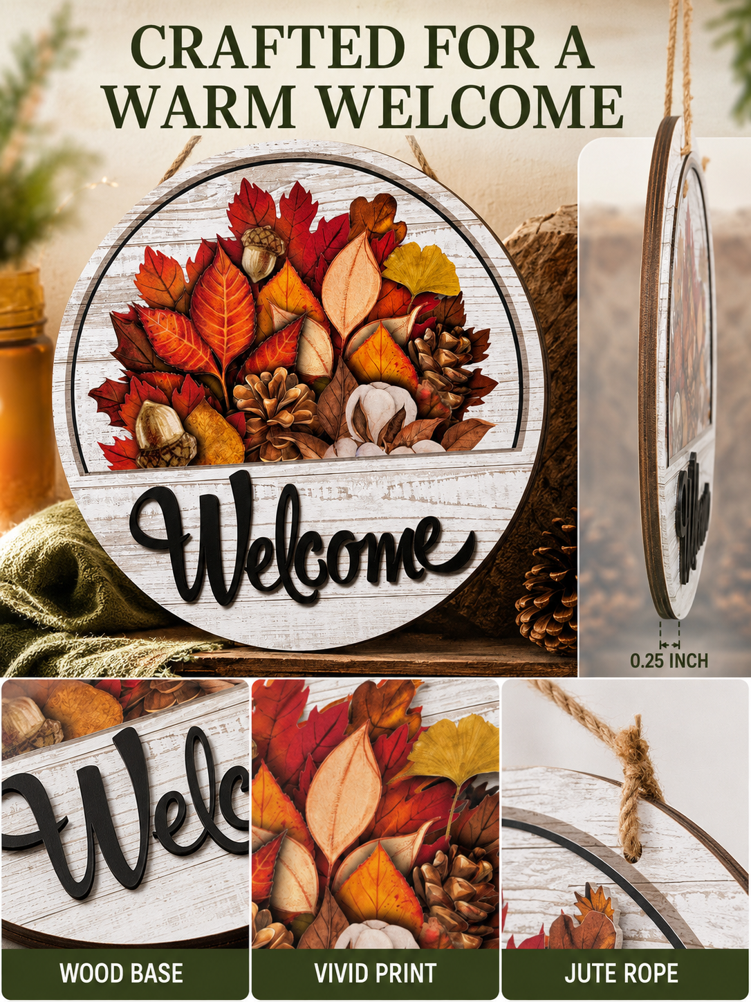 🍂 Cozy Home Sale Interchangeable Welcome Door Sign for Seasonal Farmhouse Decor