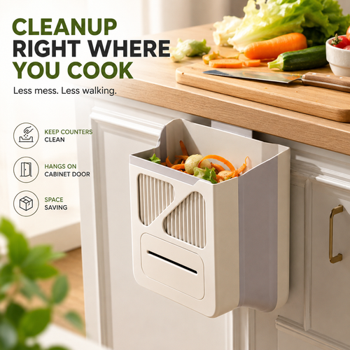 🥕 Hanging Kitchen Trash Bin – Cleaner Countertop Scrap Bin