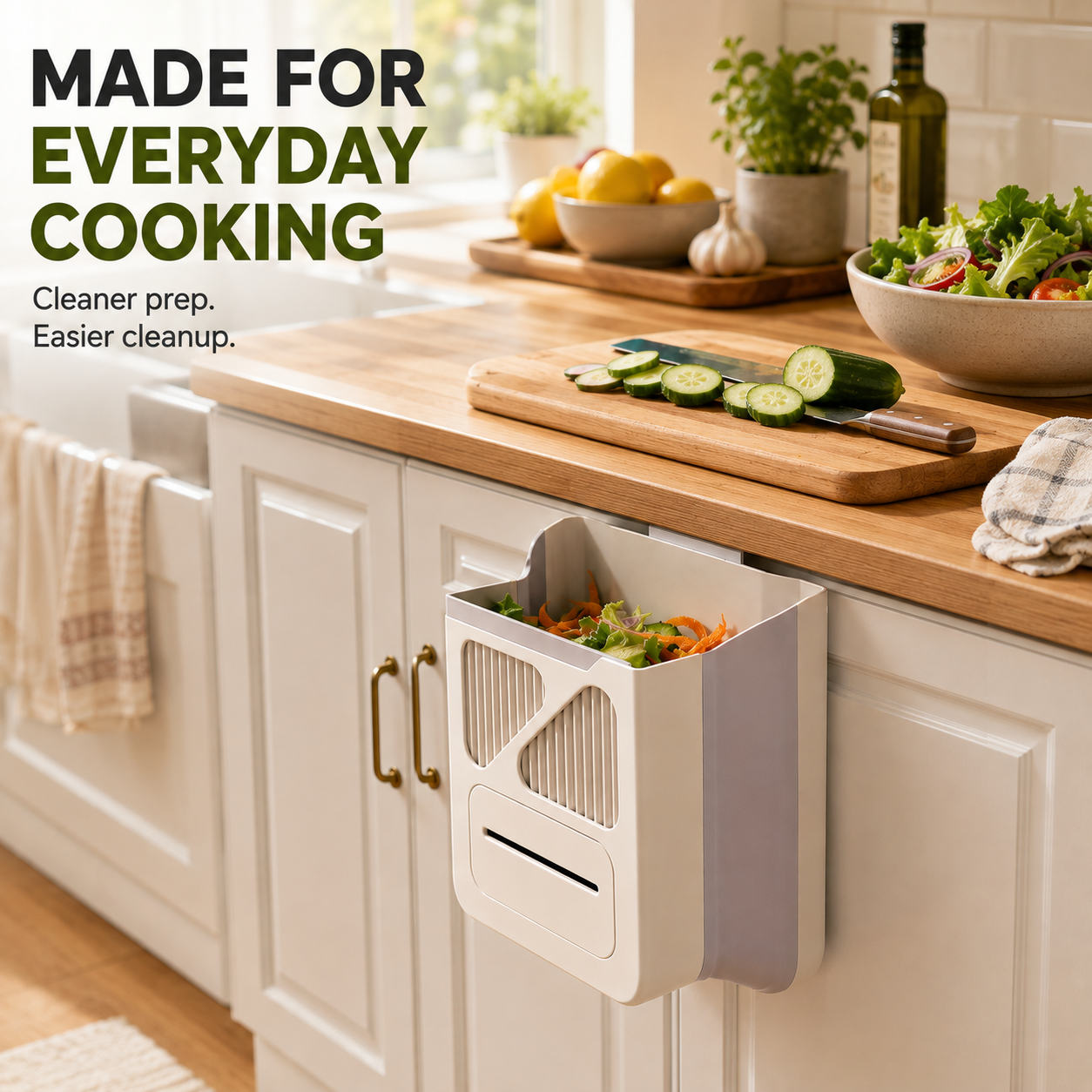 🥕 Hanging Kitchen Trash Bin – Cleaner Countertop Scrap Bin