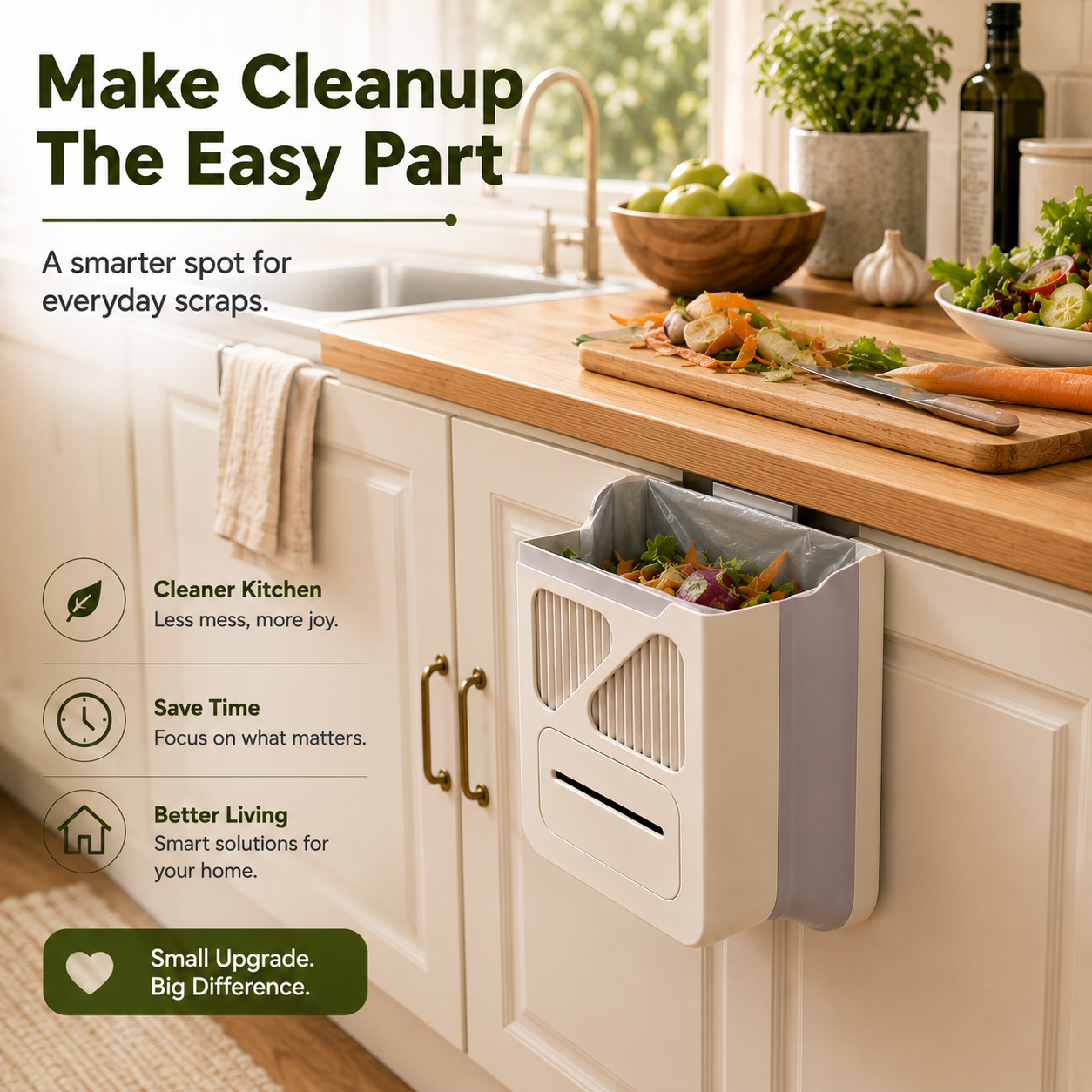 🥕 Hanging Kitchen Trash Bin – Cleaner Countertop Scrap Bin