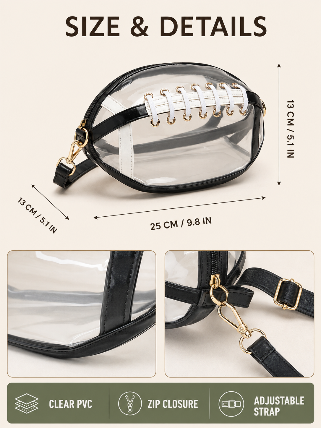 🏈 Game Day Favorite Clear Football Crossbody Bag with Adjustable Strap