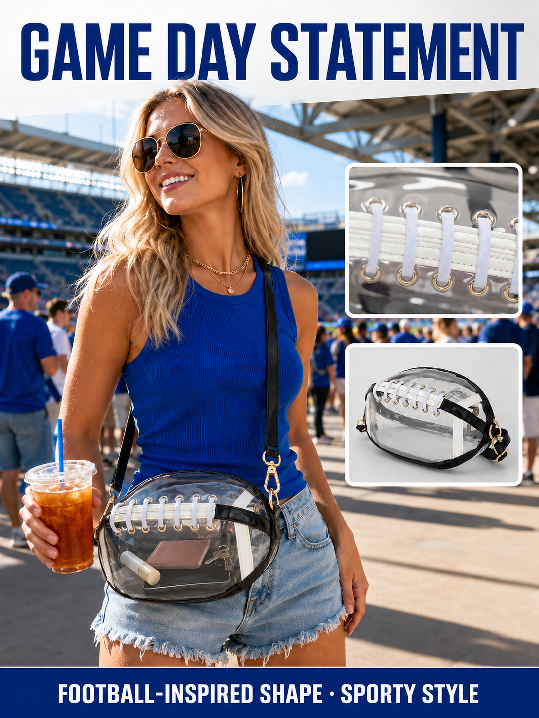 🏈 Game Day Favorite Clear Football Crossbody Bag with Adjustable Strap