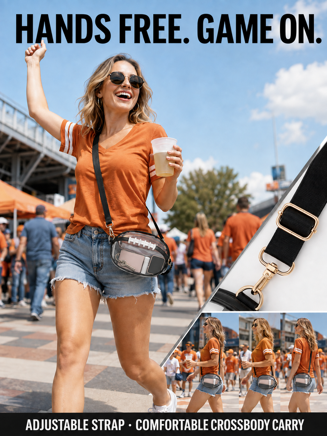🏈 Game Day Favorite Clear Football Crossbody Bag with Adjustable Strap