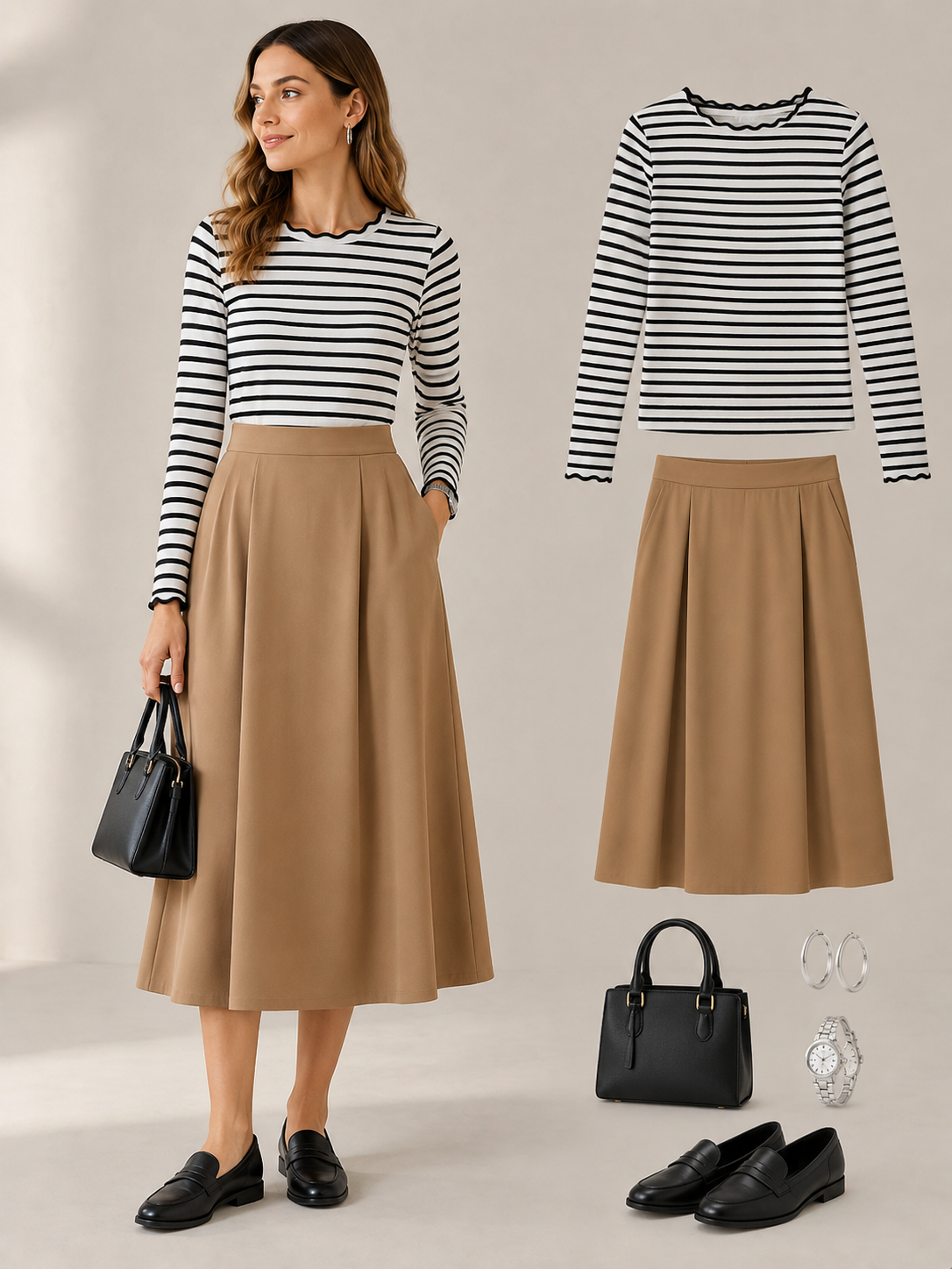 ✨ Fresh Fashion Pick Women’s Striped Long Sleeve Scalloped Trim Cotton Tee