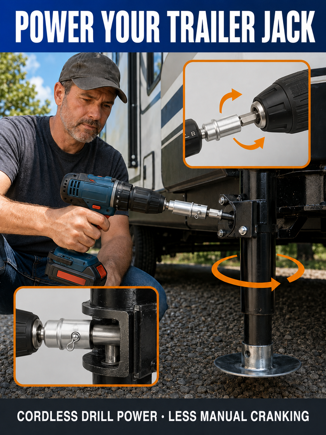 🔧 Hot Pick Heavy-Duty Trailer Jack Drill Adapter for RV & Trailer Use