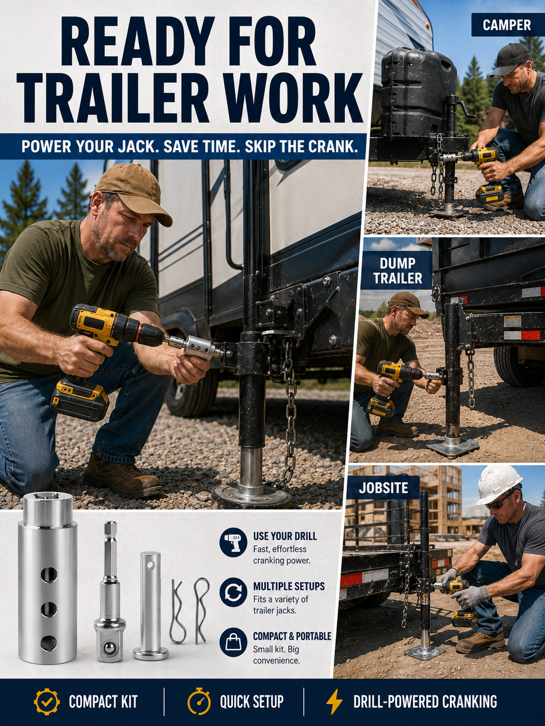 🔧 Hot Pick Heavy-Duty Trailer Jack Drill Adapter for RV & Trailer Use