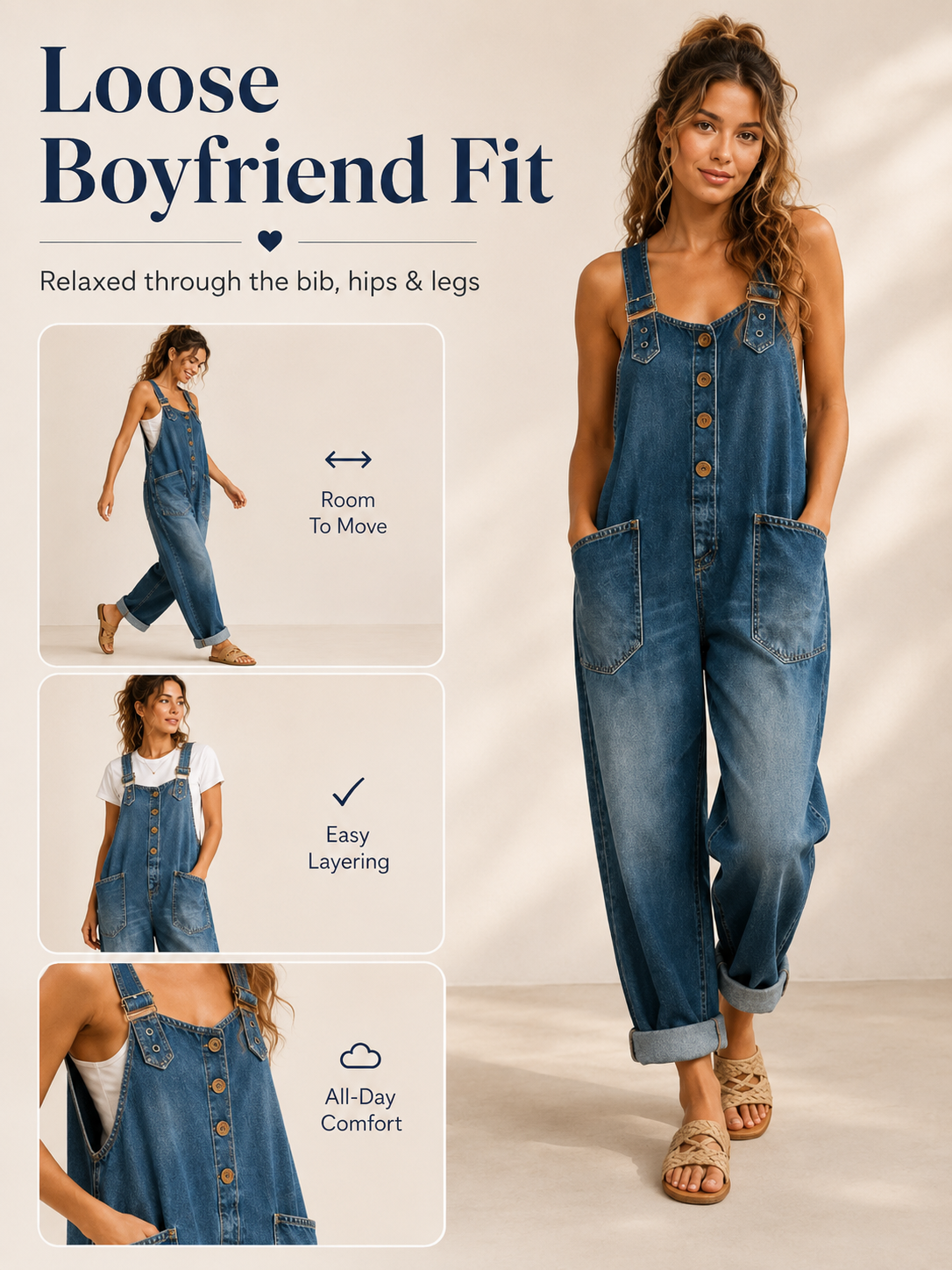 Women’s Vintage Wide-Leg Denim Overalls