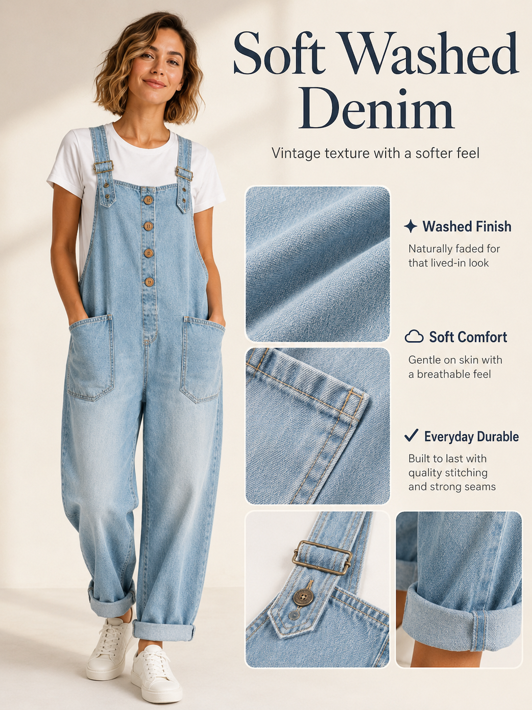 Women’s Vintage Wide-Leg Denim Overalls