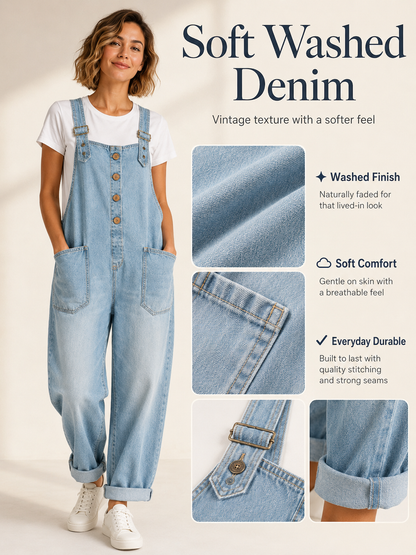 Women’s Vintage Wide-Leg Denim Overalls