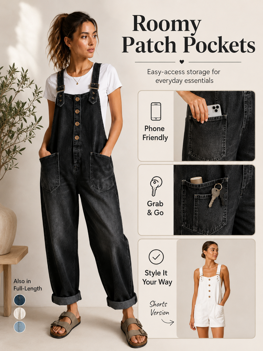 Women’s Vintage Wide-Leg Denim Overalls