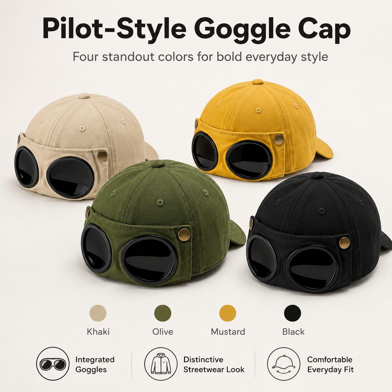 🧢 Korean-Style Pilot Cap – Curved Visor, Glasses-Ready