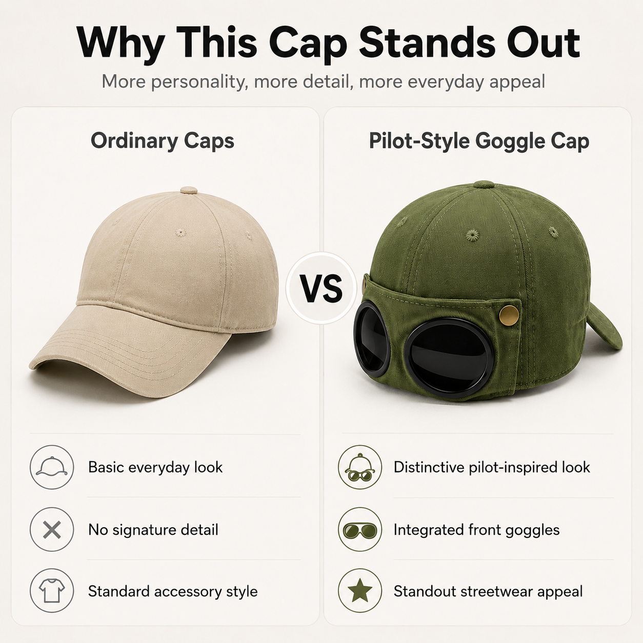 🧢 Korean-Style Pilot Cap – Curved Visor, Glasses-Ready