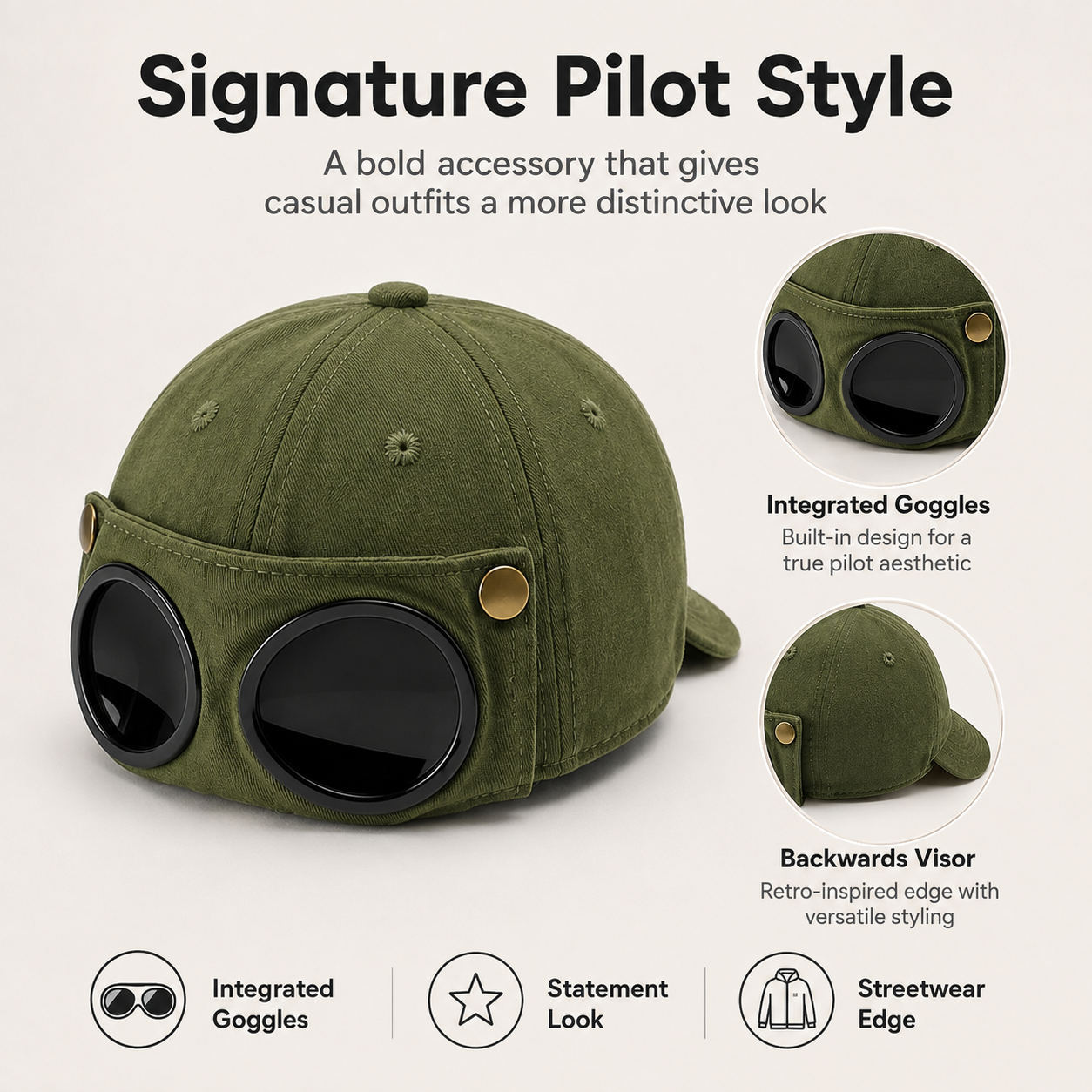 🧢 Korean-Style Pilot Cap – Curved Visor, Glasses-Ready