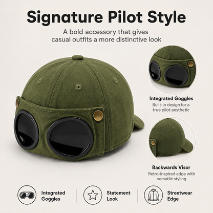 🧢 Korean-Style Pilot Cap – Curved Visor, Glasses-Ready