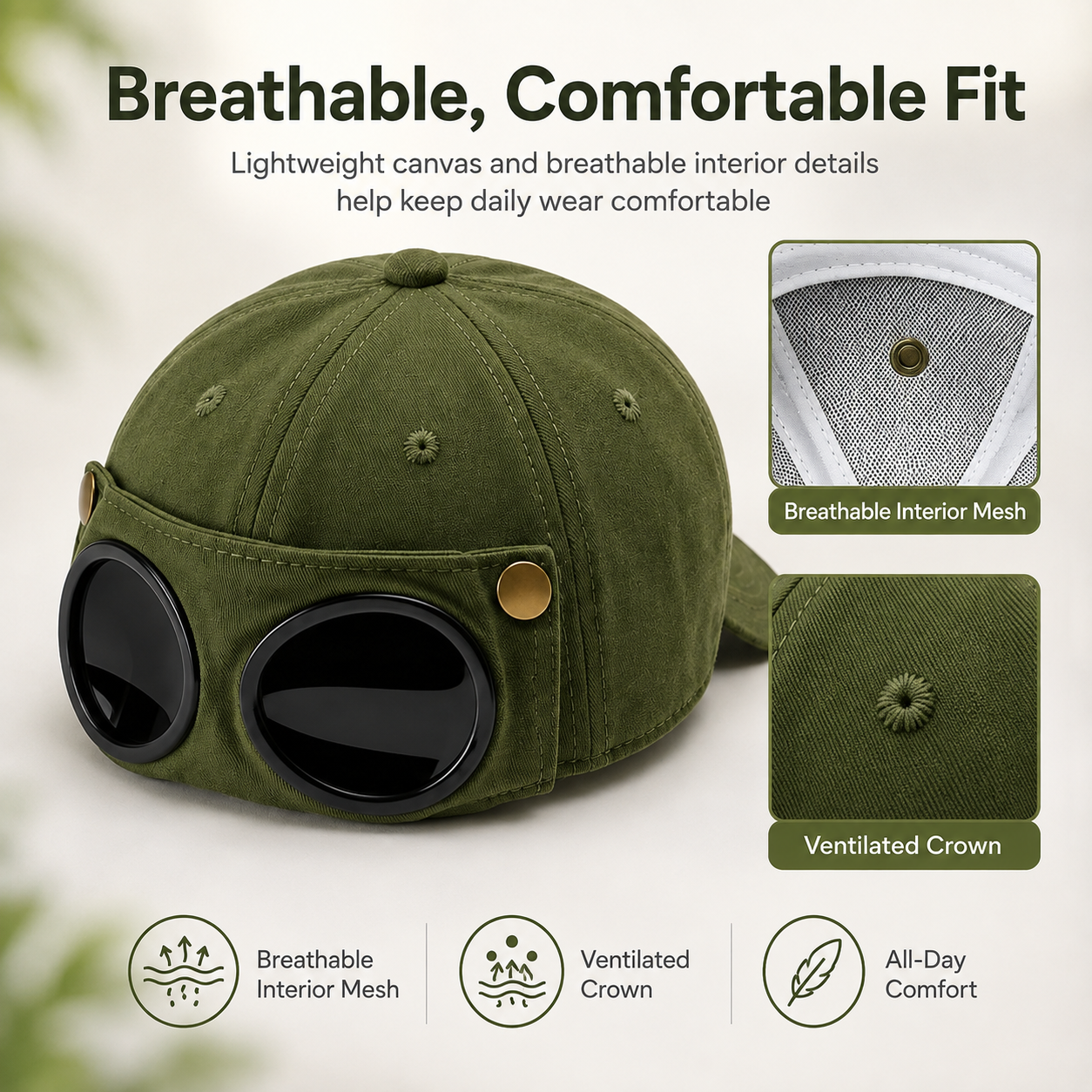🧢 Korean-Style Pilot Cap – Curved Visor, Glasses-Ready