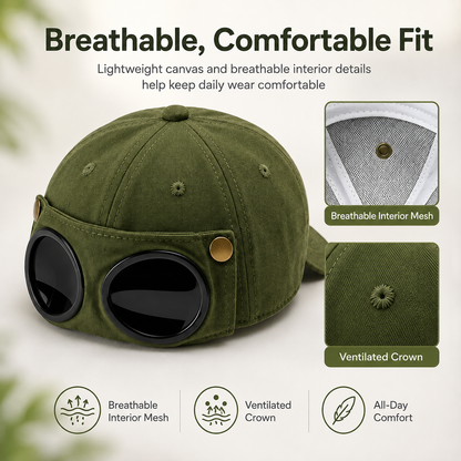 🧢 Korean-Style Pilot Cap – Curved Visor, Glasses-Ready