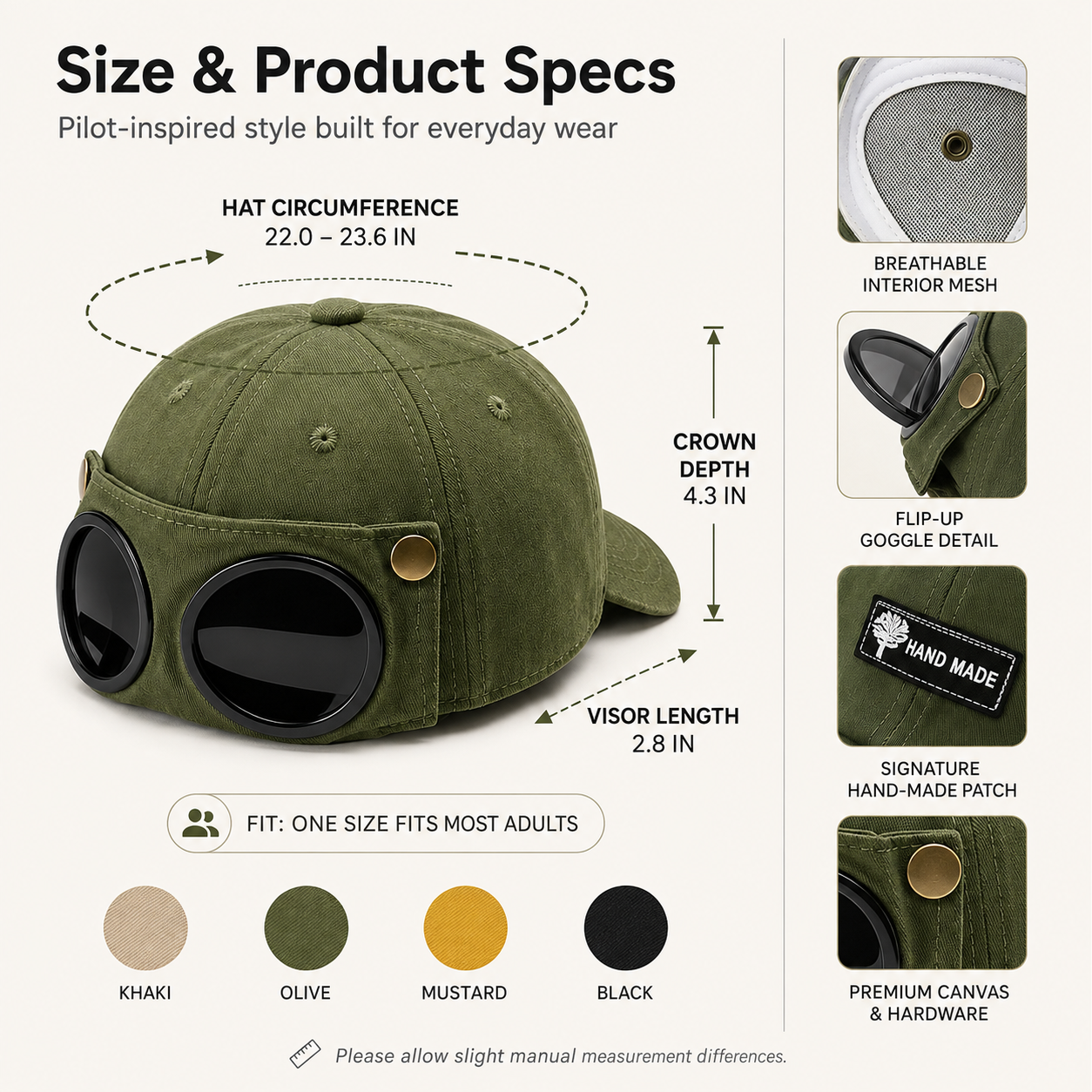 🧢 Korean-Style Pilot Cap – Curved Visor, Glasses-Ready