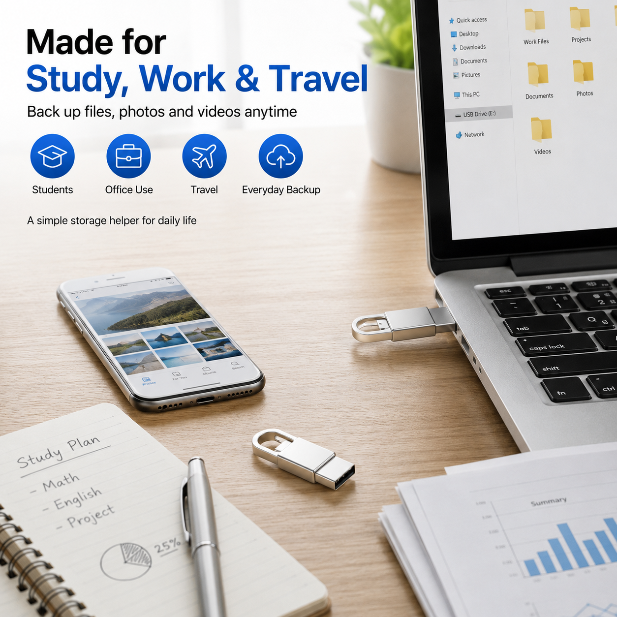 ⚡ 2026 3-in-1 USB C Pendrive – High-Speed Memory for Students & Office
