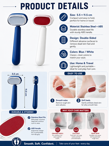 💧 Self-Care Essential Dual-Sided Foot Callus Remover with Replaceable Stainless Steel Blade