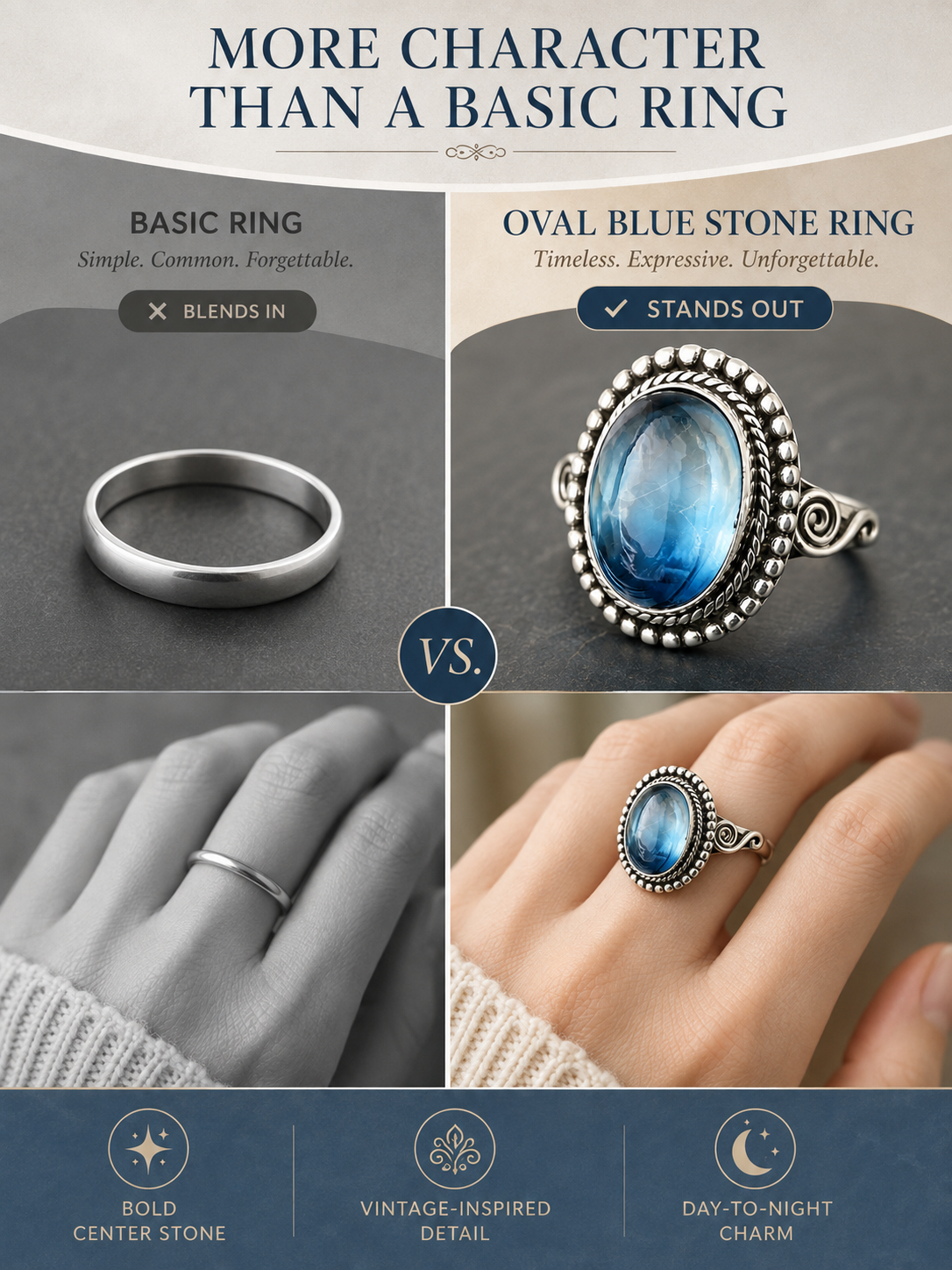 ✨ Timeless Beauty 925 Sterling Silver Vintage Moonstone Oval Ring