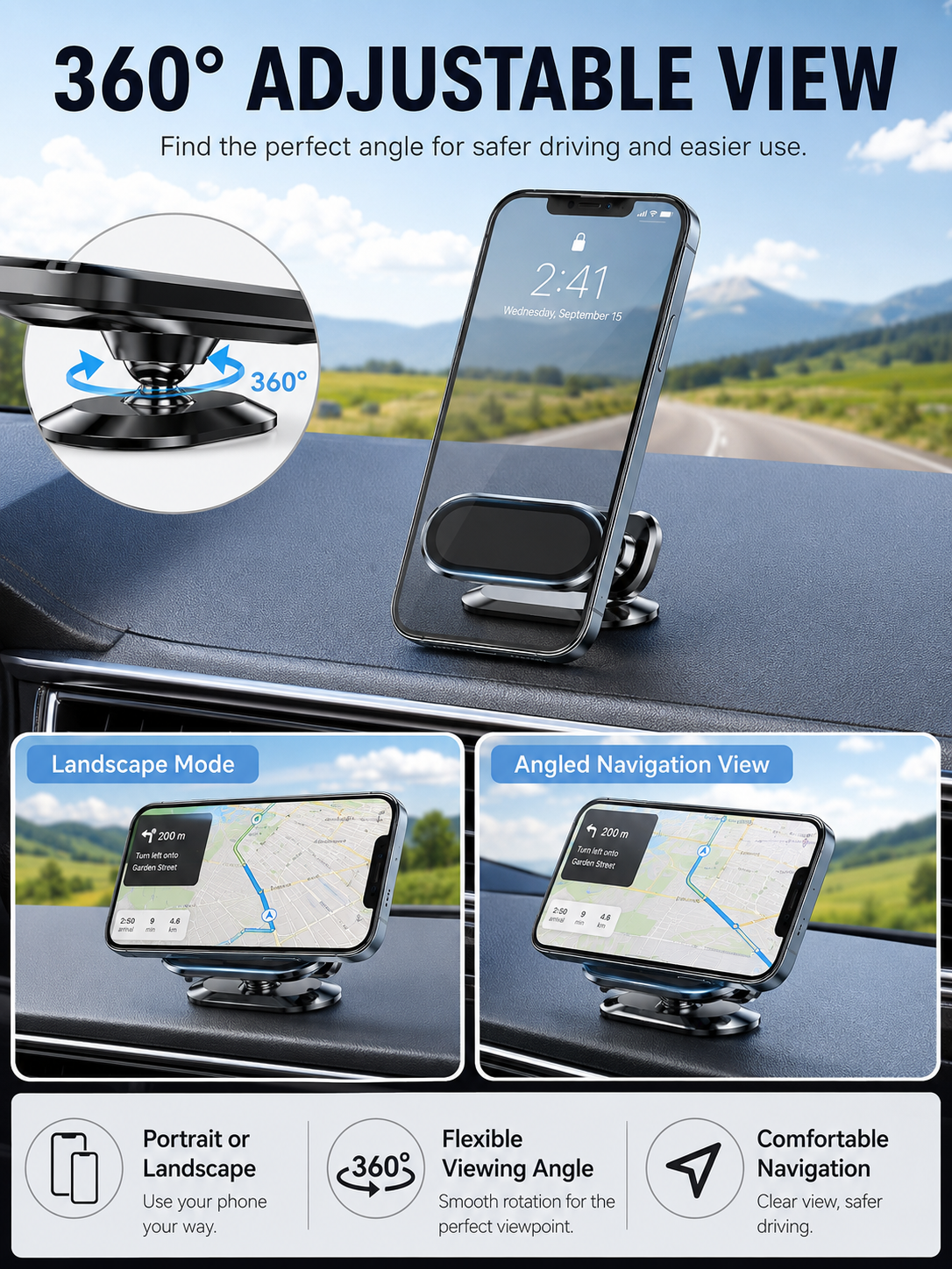 🚗 Driving Essential Magnetic Car Phone Holder with 360° Adjustable Mount