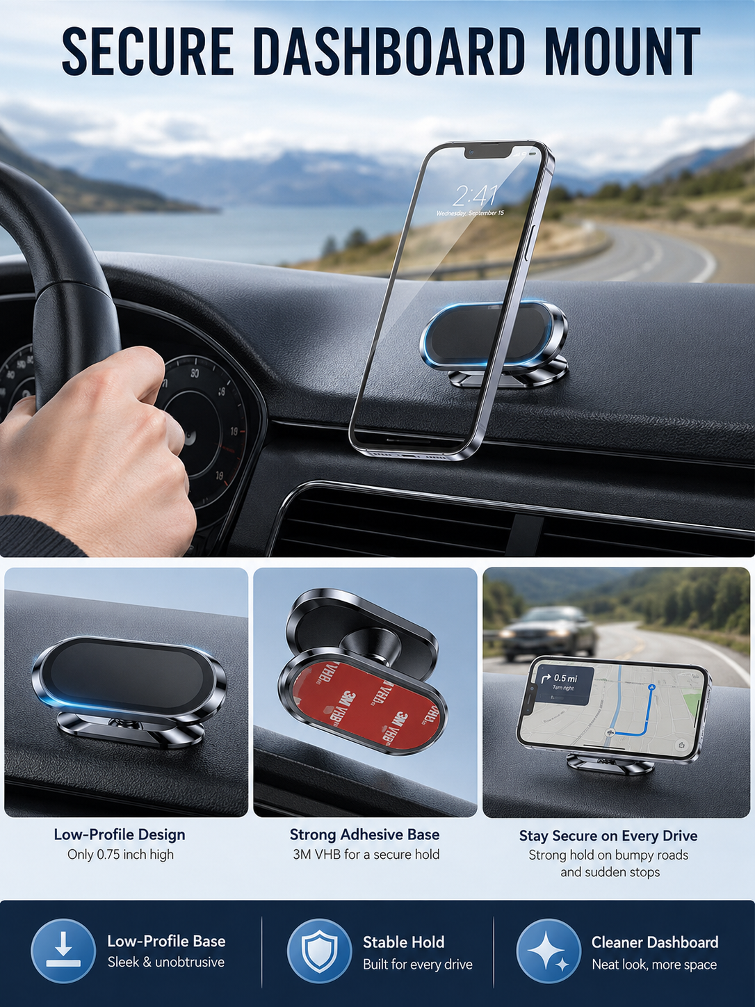 🚗 Driving Essential Magnetic Car Phone Holder with 360° Adjustable Mount