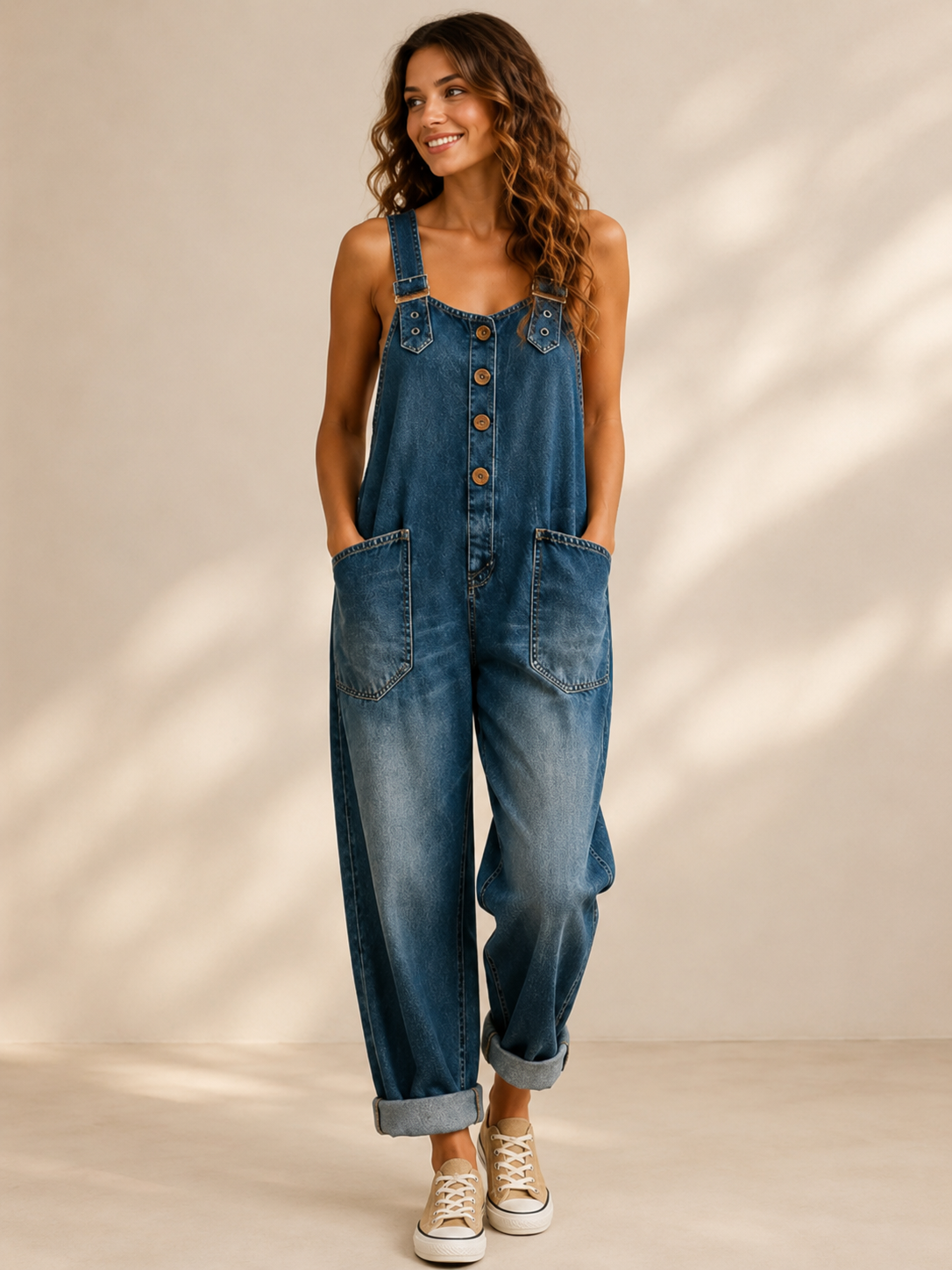 Women’s Vintage Wide-Leg Denim Overalls