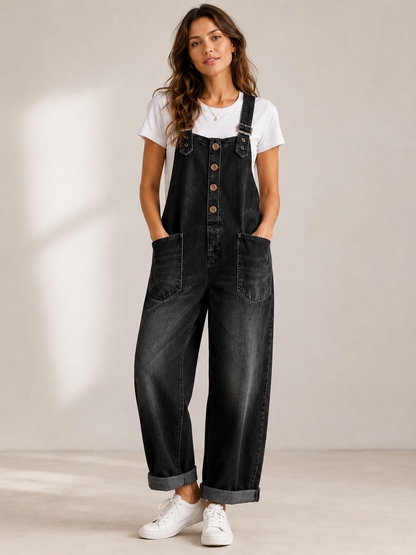 Women’s Vintage Wide-Leg Denim Overalls