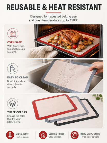 🍪 Baking Essential 2-in-1 Silicone Baking Mat with Non-Stick Surface