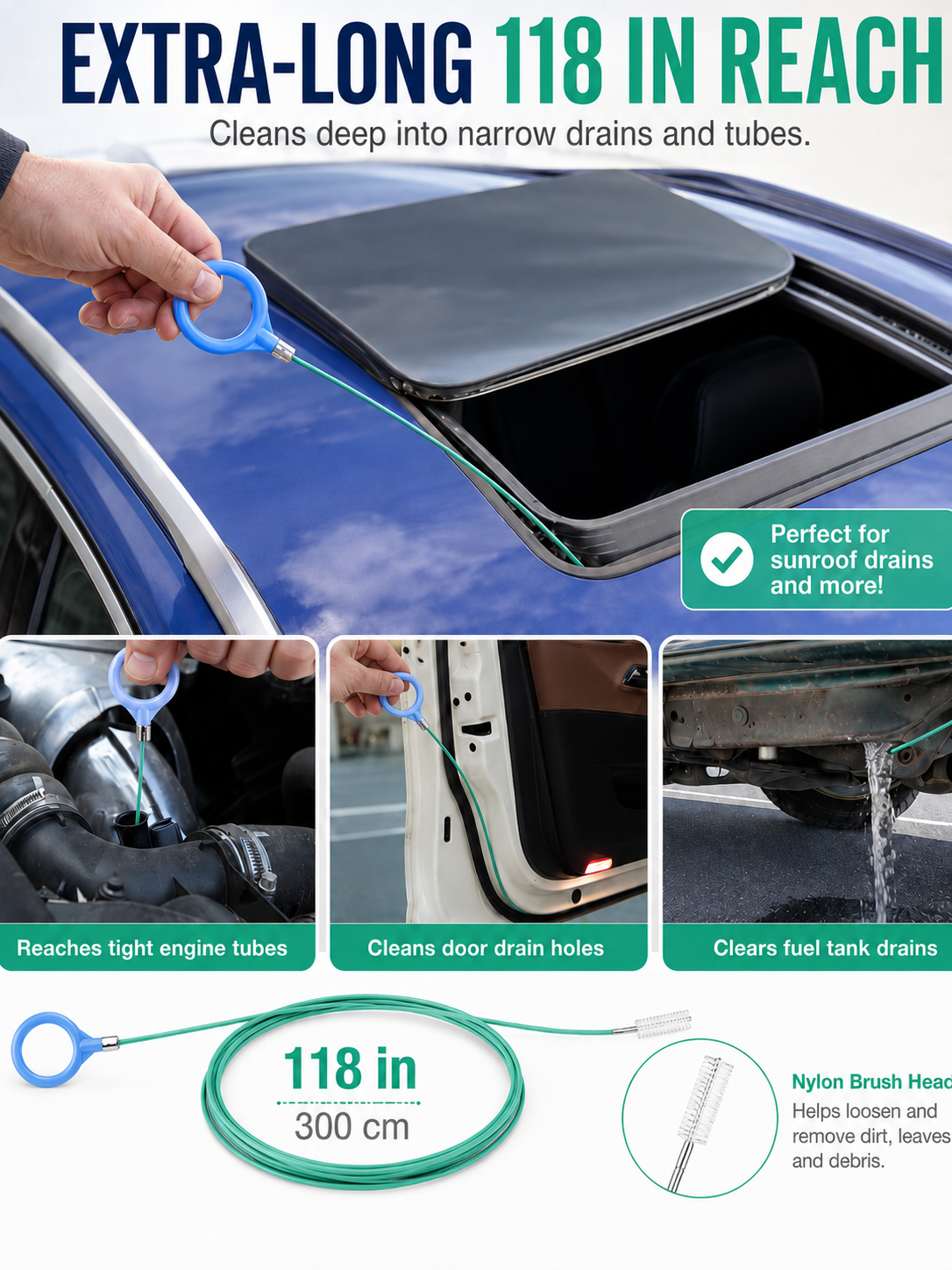 🔥 Limited-Time Deal 78-Inch Car Sunroof Drain Cleaning Tool — Flexible Long Tube Brush for Easy Clog Removal