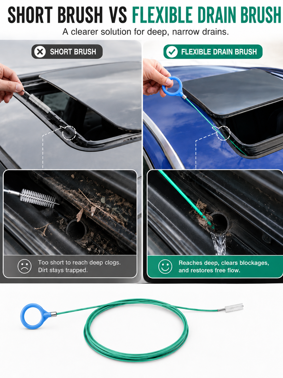 🔥 Limited-Time Deal 78-Inch Car Sunroof Drain Cleaning Tool — Flexible Long Tube Brush for Easy Clog Removal