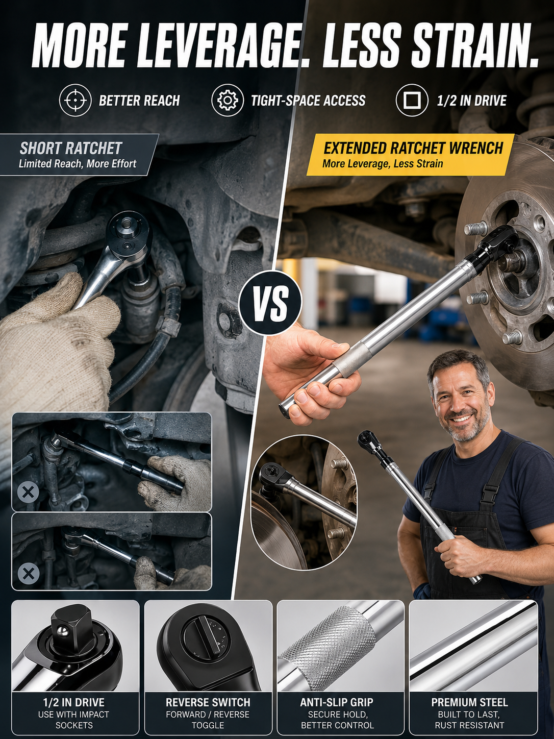 🔧 Hot Deal 1/2 Inch Wrench Extension Bar — Compact Alloy Steel Tool for Easy Nut & Bolt Fastening