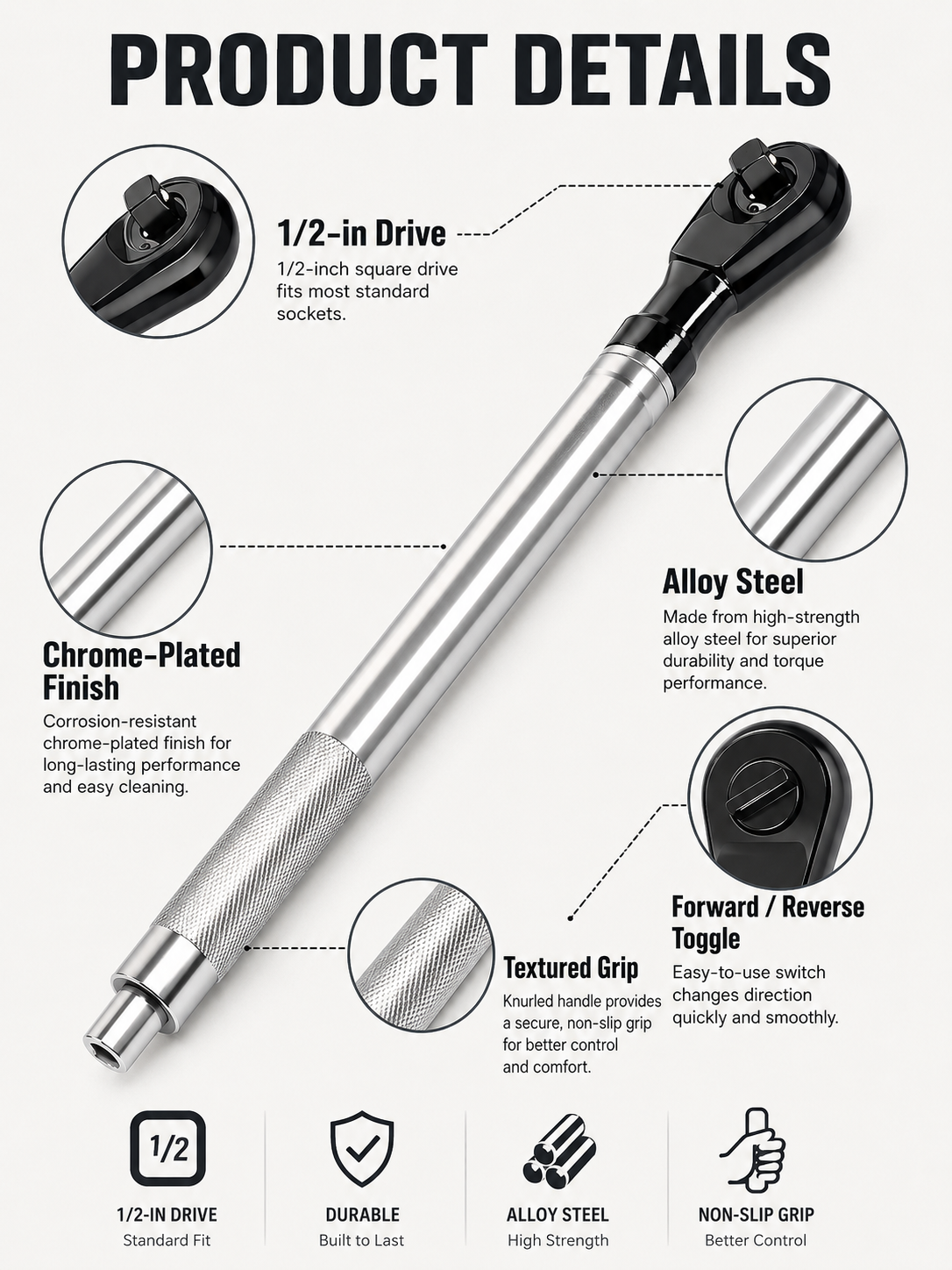 🔧 Hot Deal 1/2 Inch Wrench Extension Bar — Compact Alloy Steel Tool for Easy Nut & Bolt Fastening