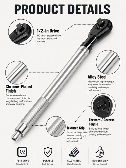 🔧 Hot Deal 1/2 Inch Wrench Extension Bar — Compact Alloy Steel Tool for Easy Nut & Bolt Fastening