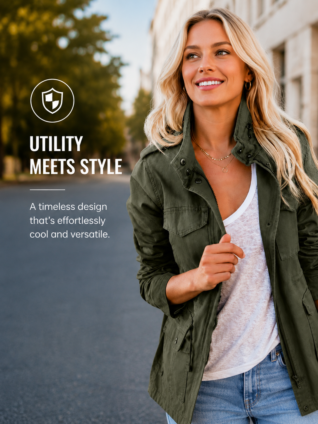 ✨ New Arrival Women’s Multi-Pocket Military Jacket — Slim Fit Casual Zip-Up Jacket