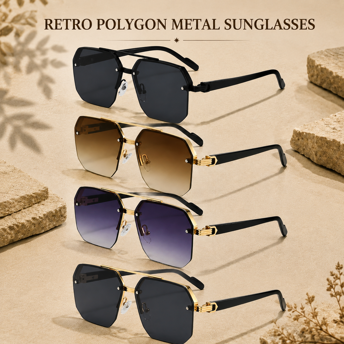 🕶️ Retro Rimless Square Sunglasses – Stylish UV-Protection Fashion Shades