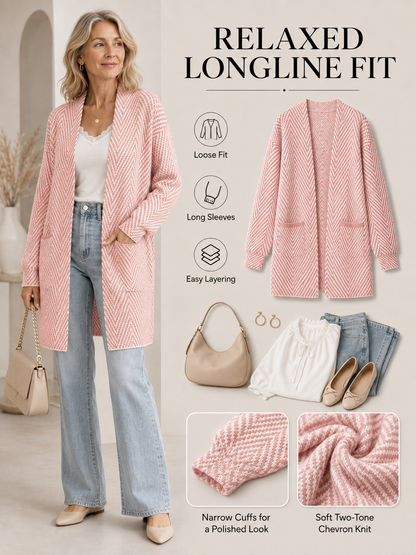 🍁 Fall Favorite ✨ Women’s Herringbone Cardigan — Soft Chunky Knit Sweater Coat with Pockets