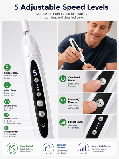 ✨ Beauty Essential 💅 Cordless Electric Nail Drill - Lightweight Tool for Thick Nail Care & Repair