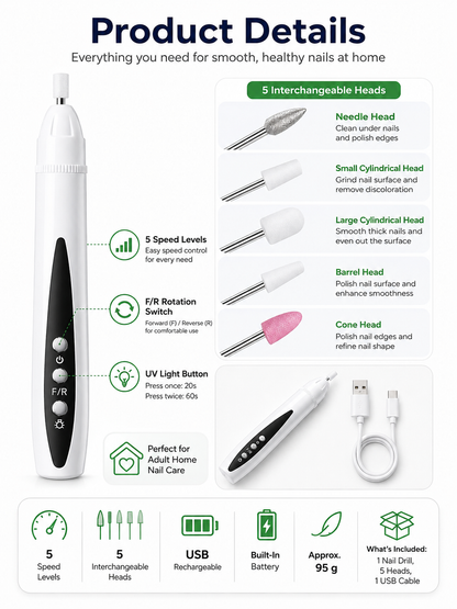 ✨ Beauty Essential 💅 Cordless Electric Nail Drill - Lightweight Tool for Thick Nail Care & Repair