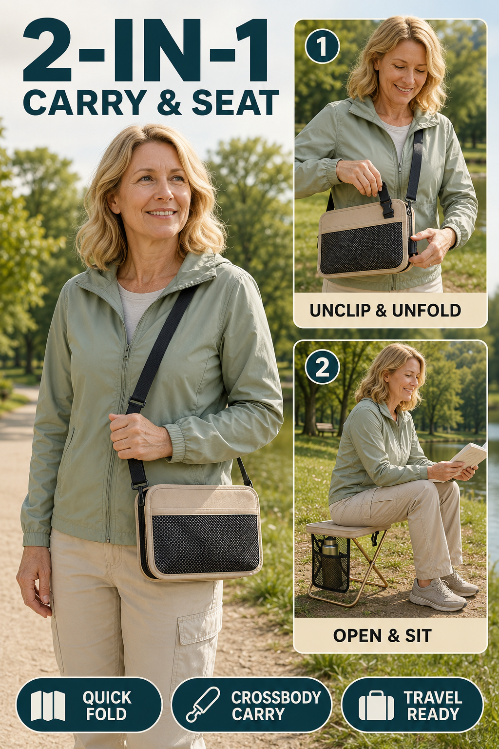 🔥 Outdoor Pick 🪑 12" Portable Folding Stool - Compact Collapsible Backpack Chair for Adults
