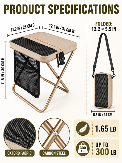 🔥 Outdoor Pick 🪑 12" Portable Folding Stool - Compact Collapsible Backpack Chair for Adults
