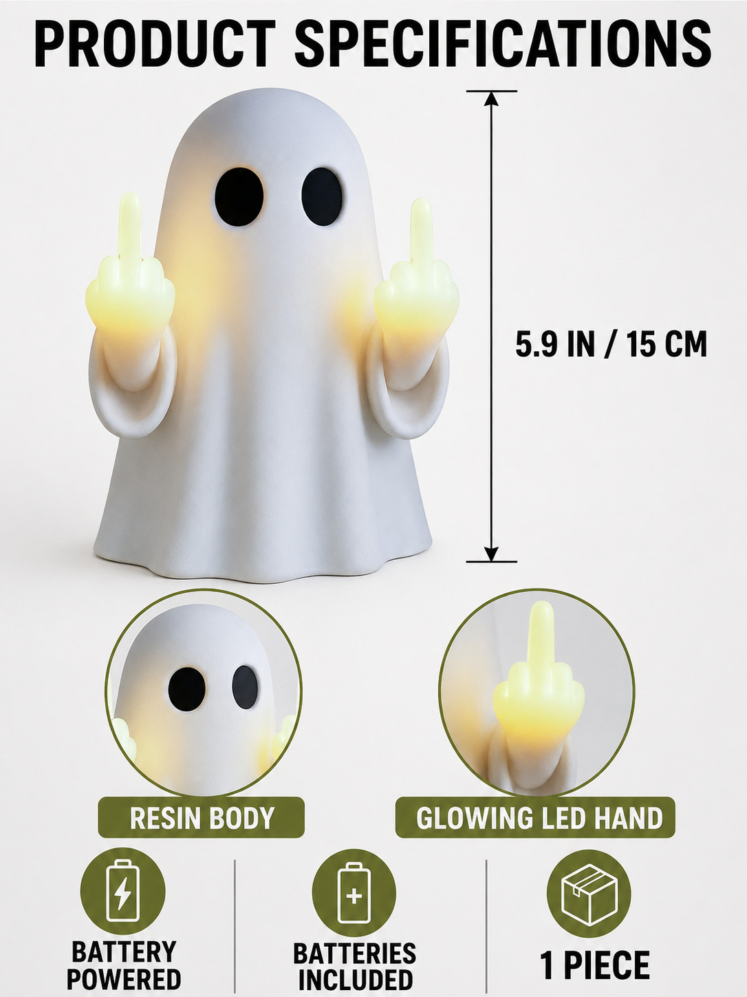 👻 Halloween Special 🎃 Cute Ghost LED Statue - Spooky Mood Light for Party & Home Decor