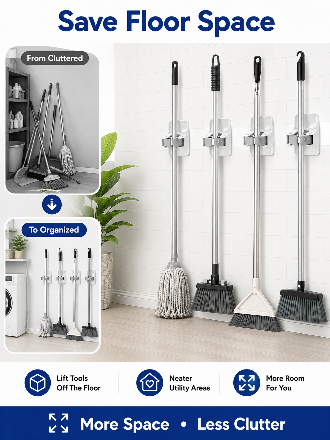 🧹 Home Storage Deal ✨ Wall-Mount Mop & Broom Hooks for Easy Organization 🏠