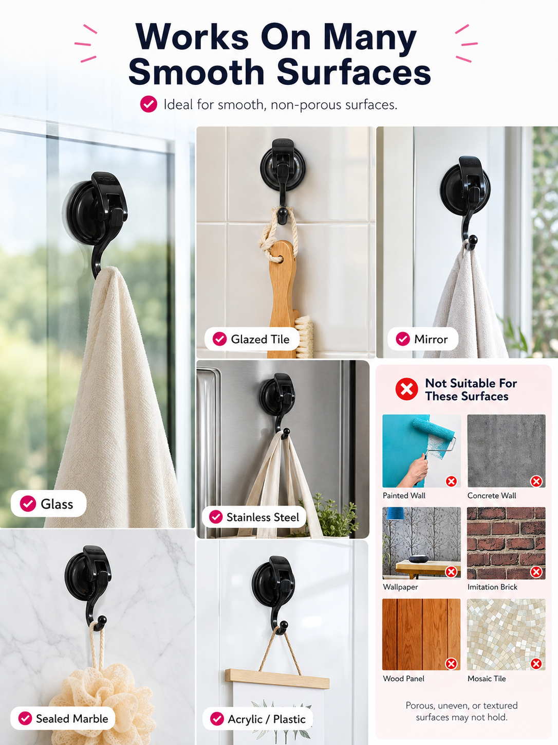 ✨ Space-Saving Deal 🏠 Suction Hooks for Easy Wall Storage & Organization