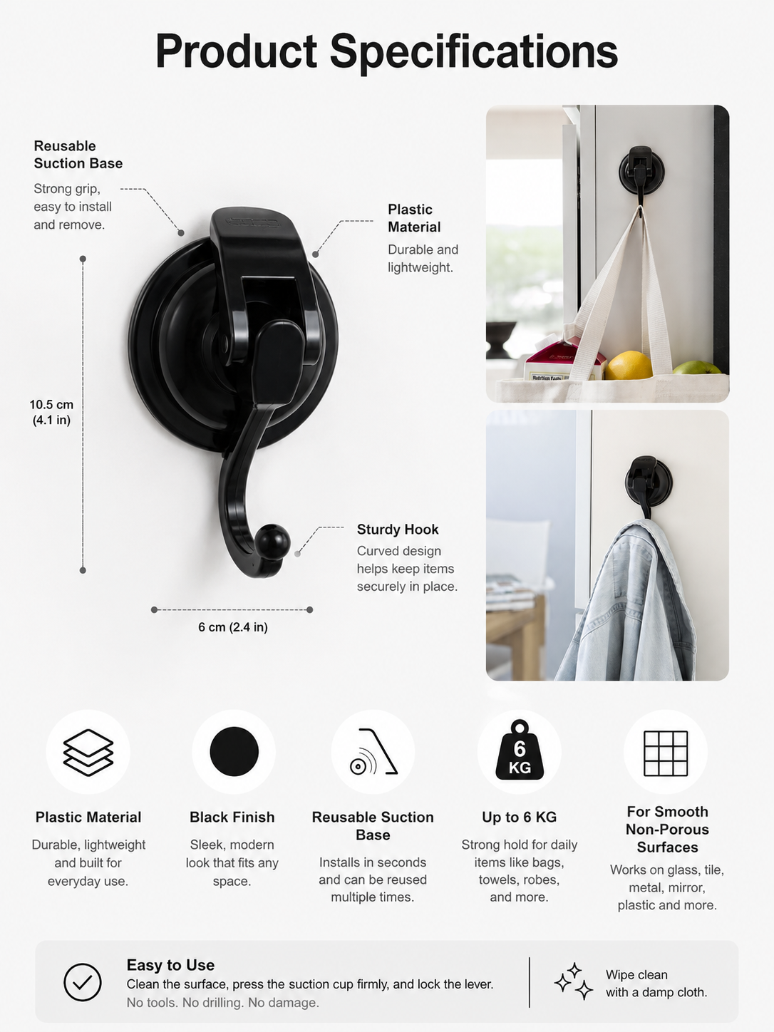 ✨ Space-Saving Deal 🏠 Suction Hooks for Easy Wall Storage & Organization